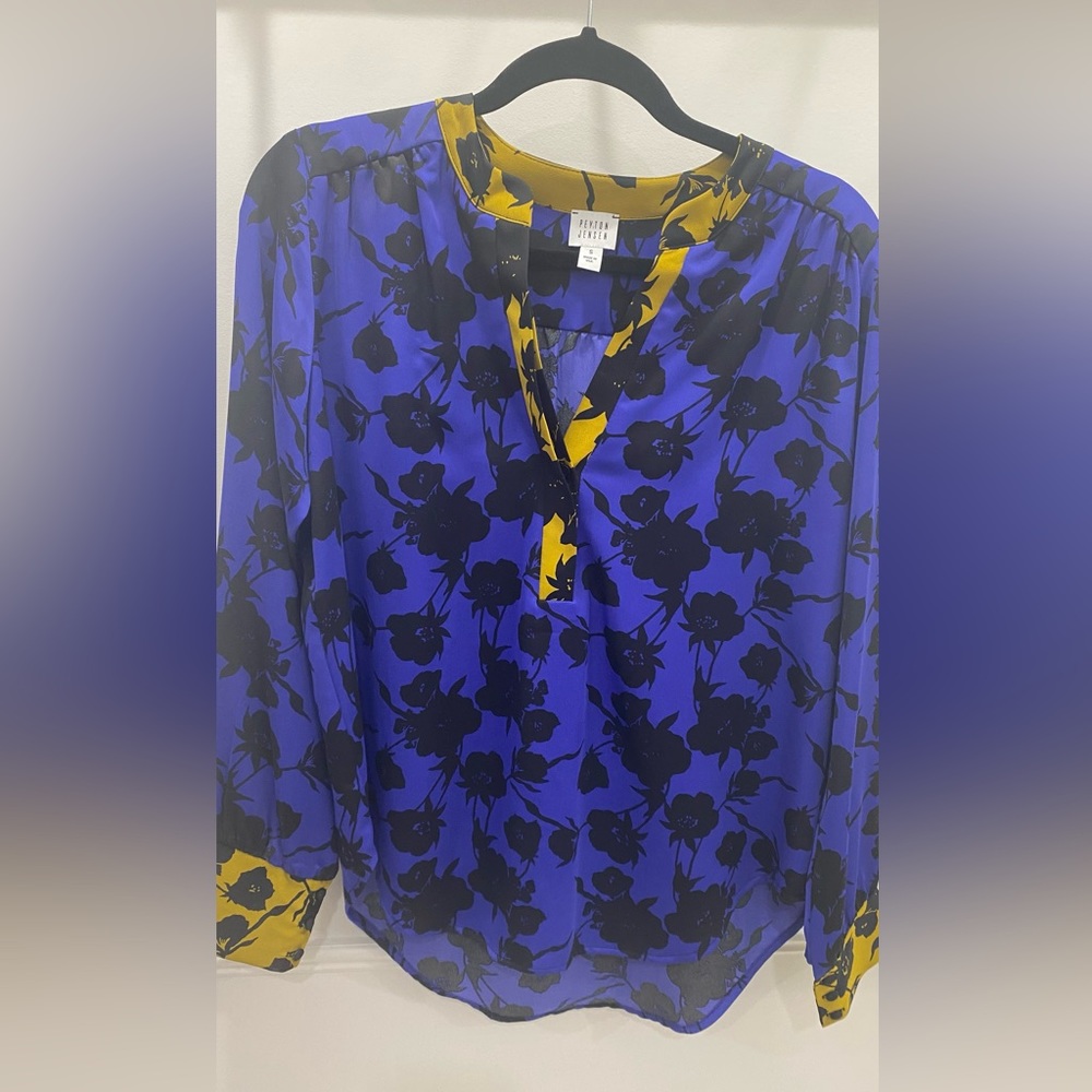 Peyton Jensen small purple /black /mustard print top Evereve